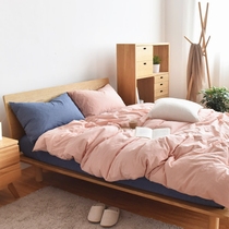 Simple cotton washed cotton four-piece set solid color plaid striped cotton Tianzhu quilt cover sheet bed sheet bedding