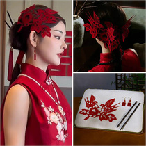 Bridal headdress intangible cultural heritage paper-cut phoenix shape double magpie red rope hairpin classical national style wedding cheongsam hair accessories