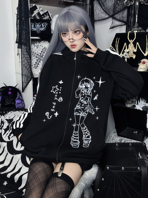 Car Day Time Found a Rock Singer's Original Cardigan Jacket with Black Stripes, Versatile for Spring and Autumn Subculture