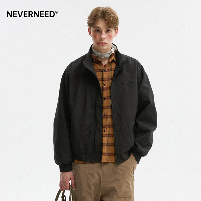 Neverneed American-Style Commuter Coach Collar Jacket for Men, Autumn Bomber Pilot Silhouette Short Jacket