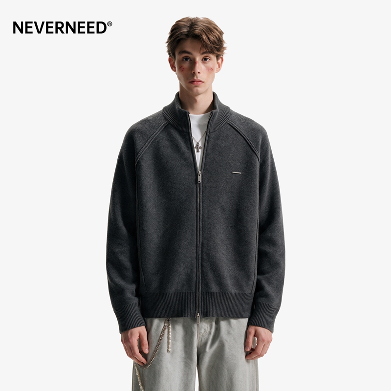 Neverneed Double Zipper Cardigan Sweater for Men and Women, Autumn American Retro Cleanfit Knitwear Jacket Trendy