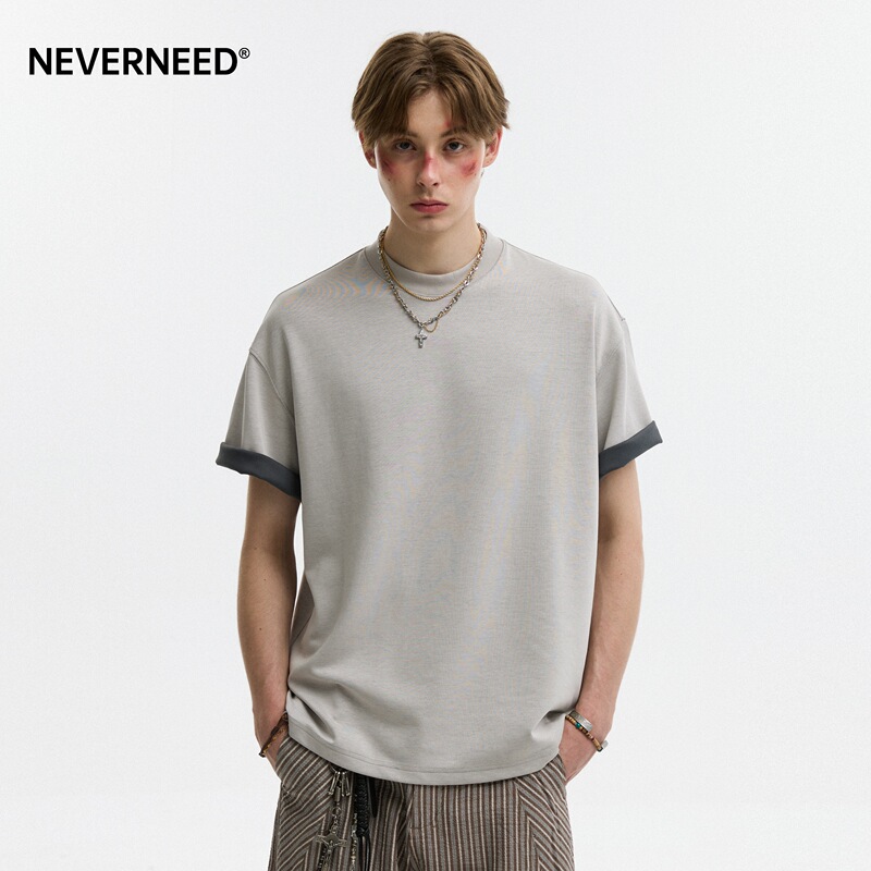 Neverneed Modal Cuffed Contrast Color Cool Short-Sleeve T-Shirt for Men and Women, Summer Air Layer Quick-Drying Half-Sleeve