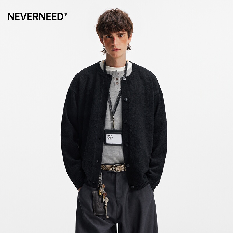 Neverneed Retro Box Short Sweater for Men and Women, Autum American Style Sheep Wool Lazy Style Cardigan Knitted Jacket