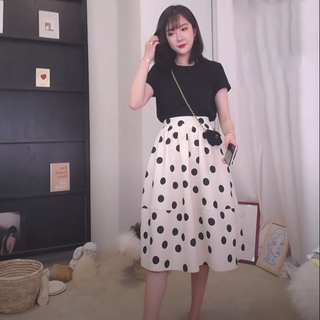 Rất bất tử Pháp thích retro sóng điểm váy nữ mùa hè dài phần cao eo một chữ rung cổ tích váy dài - Váy chân váy đẹp nhất