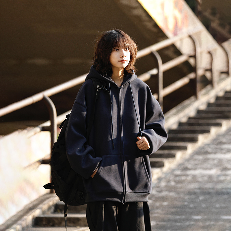 Ayudai 420g Heavyweight Solid Color Hooded Cardigan Sweatshirt for Men, Spring and Autumn, Loose Fit, New Casual Simple Versatile Jacket