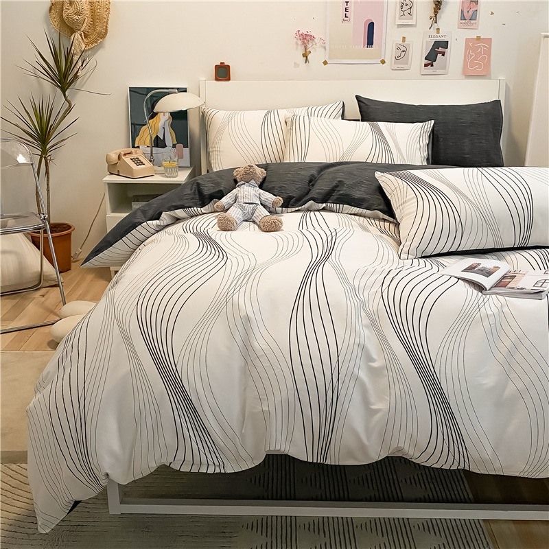 Nordic modern minimal black and white wind four pieces of pure cotton spring and summer sheets are suited for three pieces of suite