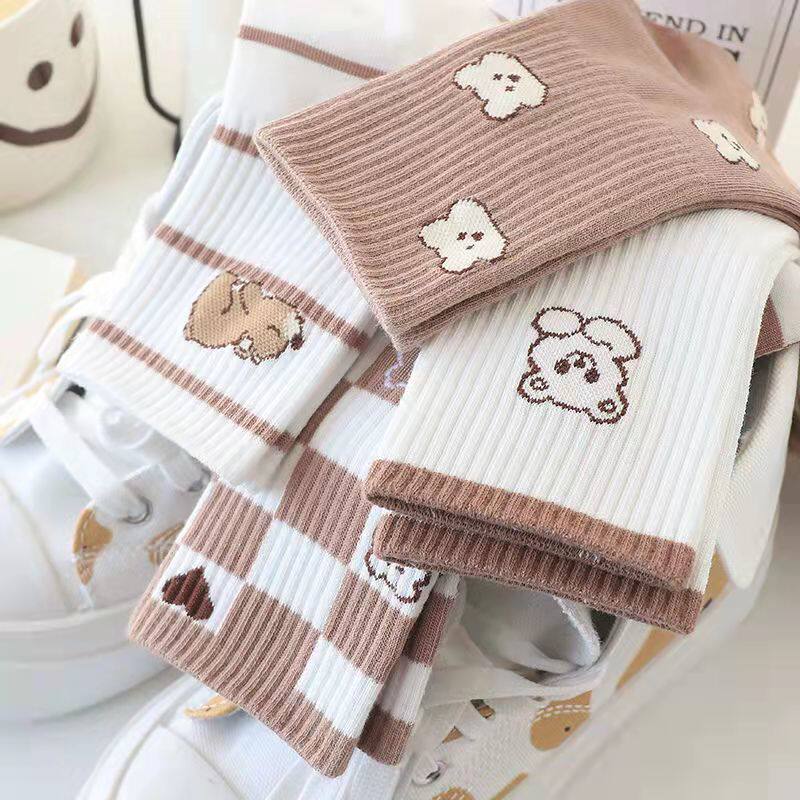 Socks Women's mid-cylinder Long Sox Autumn Winter Pure Cotton Winter Women Socks All Cotton Korean Version Cute Day Ensemble Black Long Barrel Socks Woman