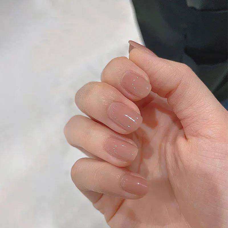 Jelly honey grapefruit color short square head pure color nude color wearables wearables net red fake nail finished patch