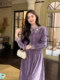 Gertcorel2025 New Winter New Chinese Style Waist-Cinching Long Dress Elegant Dark Purple Chenille Dress for Women