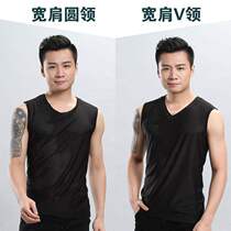 Xinjiang Ice Silk Vest Male Tide Slim mesh Breathable Speed Dry Sport Wide Kan Shoulder outside wearing men sleeveless t