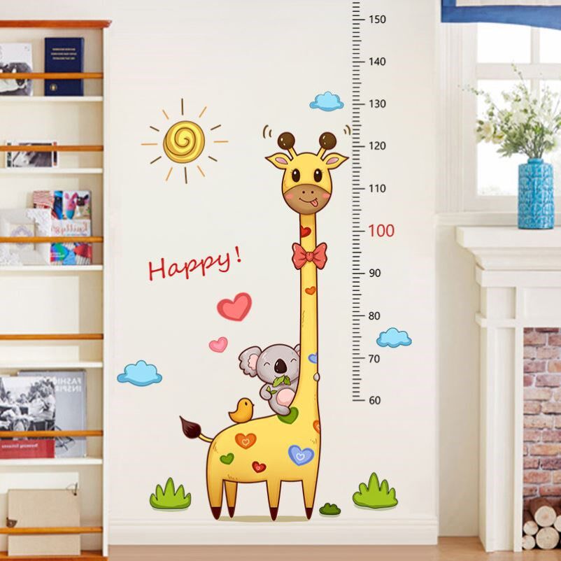 Cartoon giraffe baby height stickers children room decoration measurement height wall stickers self-adhesive paper removable