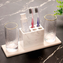 Japanese minimalist modern non-perforated resin toothbrush holder Tooth seat couple brushing mouthwash Cup wedding bathroom supplies