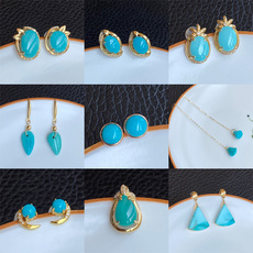 DIY аксессуары 原矿三无云盖蓝洞子沟高瓷天空蓝18k金湖北绿松石耳钉耳线耳饰女