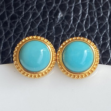 DIY аксессуары 原矿三无云盖蓝洞子沟高瓷天空蓝18k金湖北绿松石耳钉耳线耳饰女