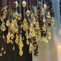 Wedding ceiling decoration Golden Leaf Chandelier top pendant wedding arrangement creative aerial pendant led light string