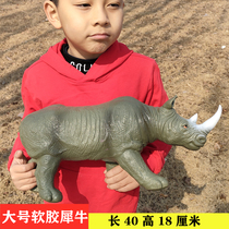 Simulation large-scale soft wild animal rhinoceros elephant mammoth model childrens toy set early education toys