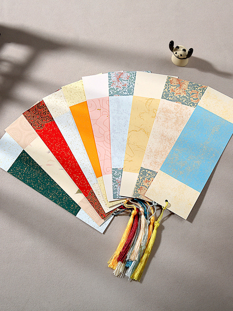 100 Blank Bookmark Cards with Classical Chinese Style, Paper Bookmarks with Tassels, DIY Material Kit for Students, Rice Paper Sticky Notes, Handwritten Calligraphy, Chinese Painting Special Creative Gift