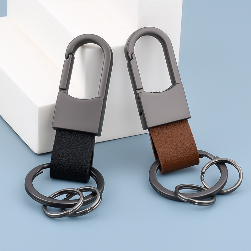 Simple and Personalized Storage Leather Durable Compact Waist-Hanging Car Accessory Pendant Metal Men's Car Keychain with Engraving