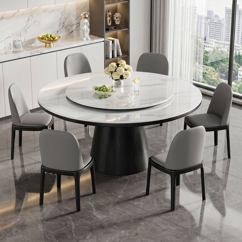 Solid Wood Slate Dining Table and Chair Set, Modern and Simple, New Model for Home Use, Round Dining Table with Turntable, Large Round Table for 10 People