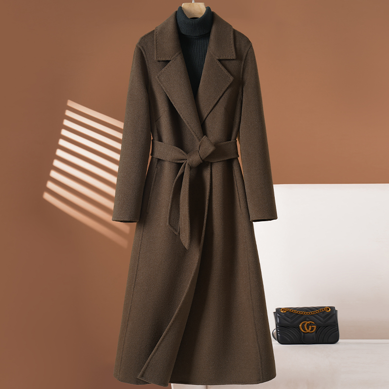 Brown High-End Double-Sided Cashmere Coat for Women, Long Over-The-Knee, Slimming and Fitted, 2025 Woolen Coat, Maillard Style Brown High-End Double-Sided Cashmere Coat for Women, Long Over-The-Knee, Slimming and Fitted, 2025 Woolen Coat, Maillard Style