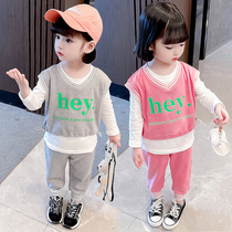 Girls spring suit 2022 new fashionable sweater 7 Baby 2 Sports spring 3 children 1-6 years old 5 two-piece set