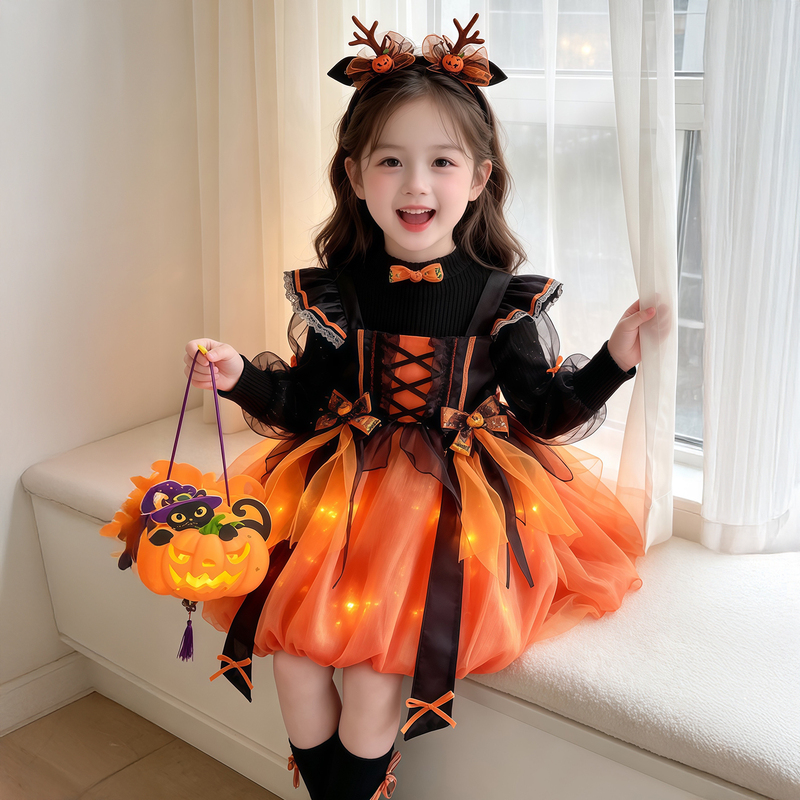 Girls' Halloween Pumpkin Lolita Dress Set Autumn and Winter Cosplay Performance Birthday Dress Princess Dress Girls' Halloween Pumpkin Lolita Dress Set Autumn and Winter Cosplay Performance Birthday Dress Princess Dress