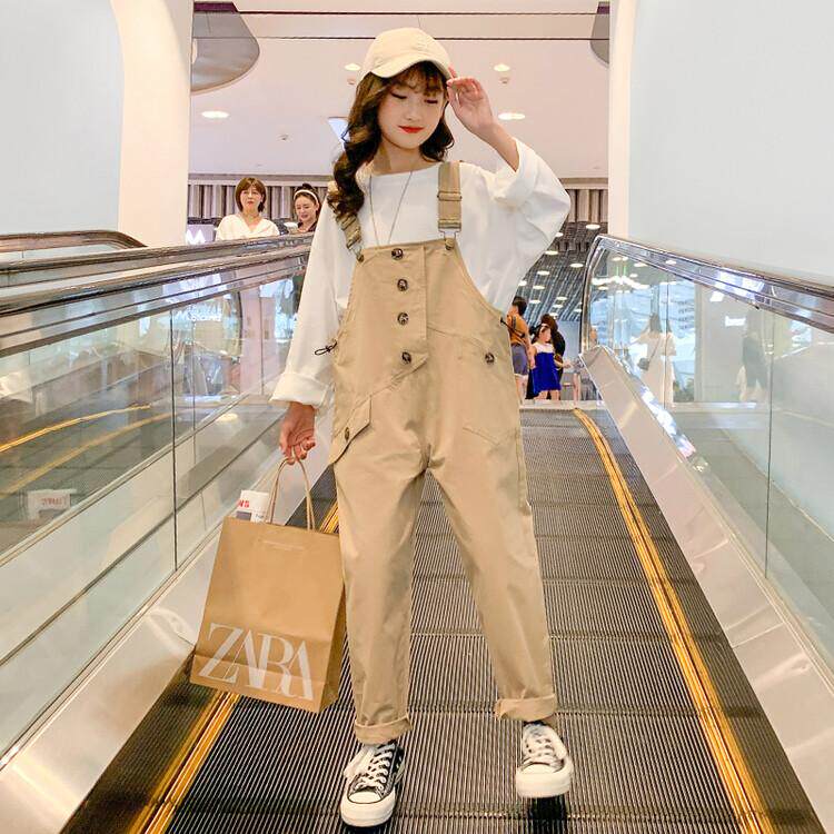 Girls khaki military baby bag pants cotton 2022 spring new little girl Western style casual fried street slacks