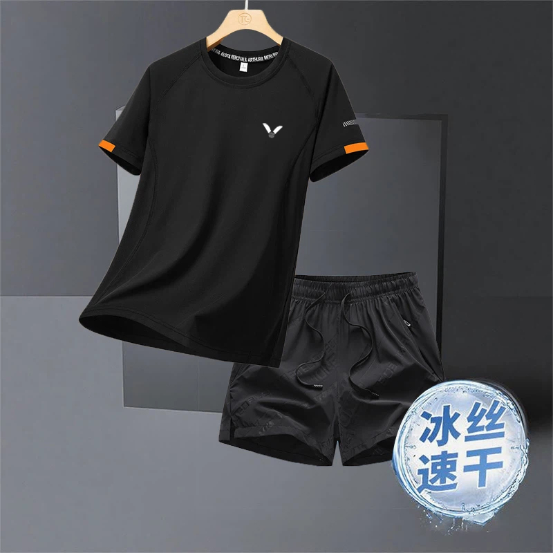 Victory Aurora/Badminton Wear Ice Silk T-Shirt Moisture-Wicking Breathable Sports Short-Sleeve Casual Round Neck Quick-Drying Fitness