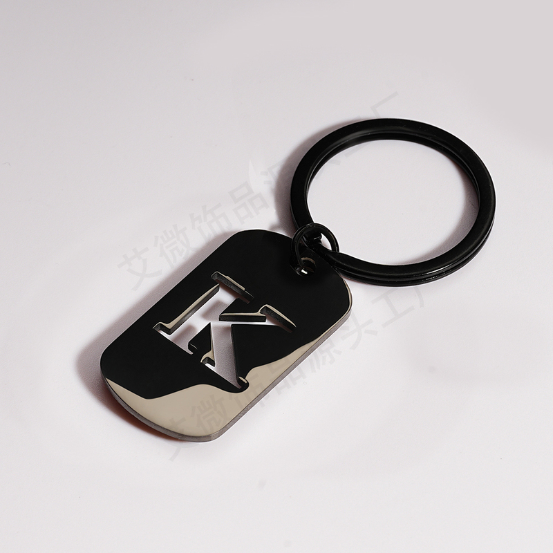Amazon Cross-Border Hollow-Out 26 English Alphabet Stainless Steel Letter Keychain Simple and Personalized Key Backpack Pendant