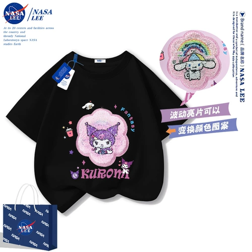 Хлопковая футболка с коротким рукавом, летняя одежда, детские блестки для ногтей, новая коллекция