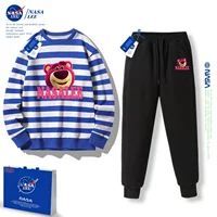 Синие и белые полосы+черные брюки (весна и осень)