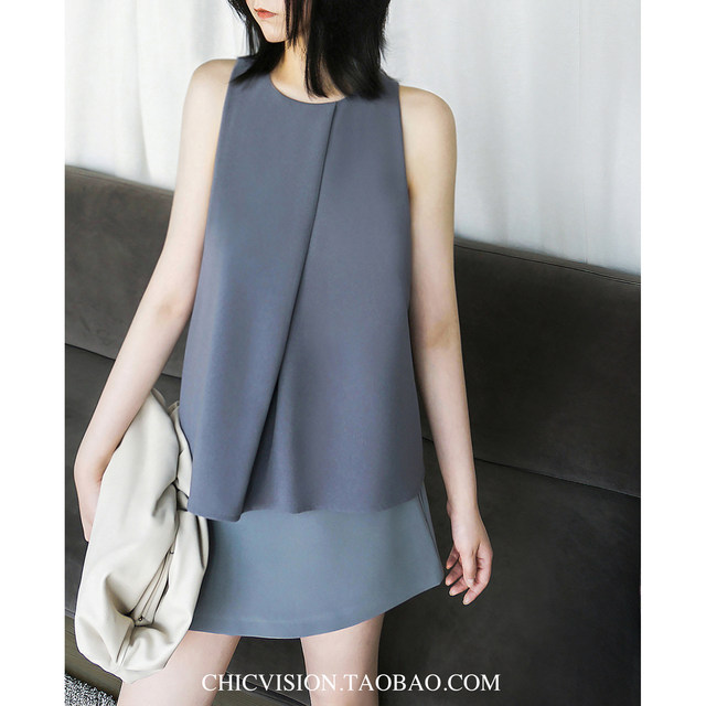 CHICVISION Customized minimalist design, fashionable tailoring, slimming off-shoulder sleeveless vest top and skirt pants suit