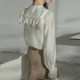 ພາກຮຽນ spring ແລະດູໃບໄມ້ລົ່ນຝຣັ່ງ Retro double-layer Collar Lapel Doll Collar Sun Protection Shirt Design Temperament Shirt Women's Chic Small Shirt