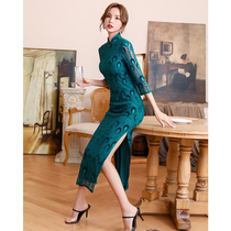 Qipao 2022 The new green lace young girl improves the comeback ancient Shanghai Liandress with a long spring and summer
