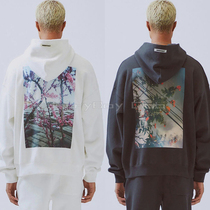 FOG Fear Of God Essentials double line floral photo back printed sweatshirt mens and womens hoodies