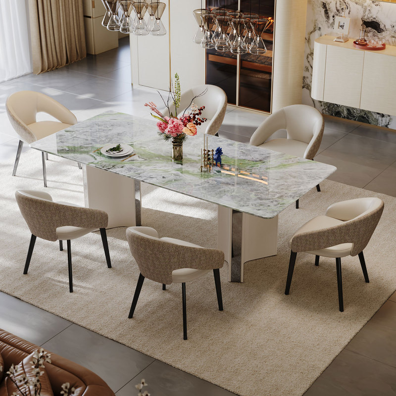 Italian-Style Quiet Luxury Natural Marble Dining Table, High-End Home Use, Rectangular Glacier Green Thickened Dining Table and Chair Set Italian-Style Quiet Luxury Natural Marble Dining Table, High-End Home Use, Rectangular Glacier Green Thickened Dining Table and Chair Set