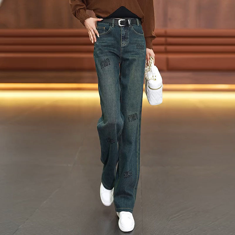 Narrow Wide-Leg Jeans for Women 2026 New Spring and Autumn High-Waisted Versatile Slimming Drapey Loose Straight-Leg Pants for Petite Figures