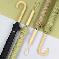 Hot-selling popular long-handled 16-bone umbrella automatic umbrella reinforced simple small fresh wooden handle sunny umbrella advertising umbrella customization