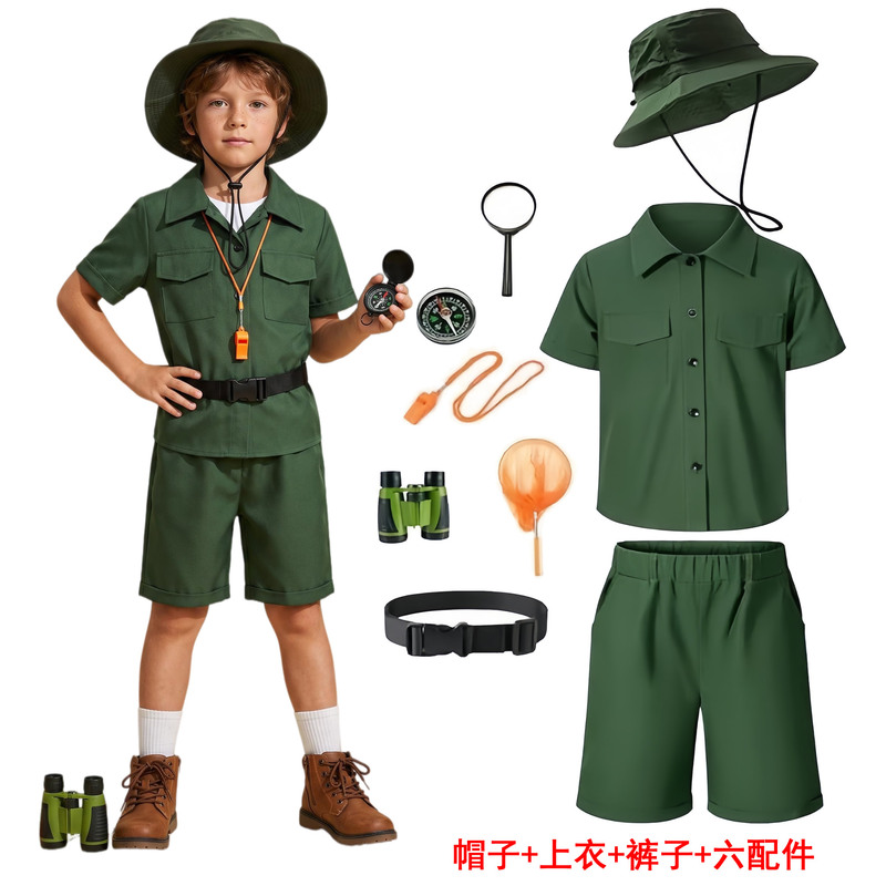 Children's Explorer Costumes for Boys and Girls, Green Outdoor Equipment, Adventurer, Animal Handler, Kindergarten Costumes Children's Explorer Costumes for Boys and Girls, Green Outdoor Equipment, Adventurer, Animal Handler, Kindergarten Costumes