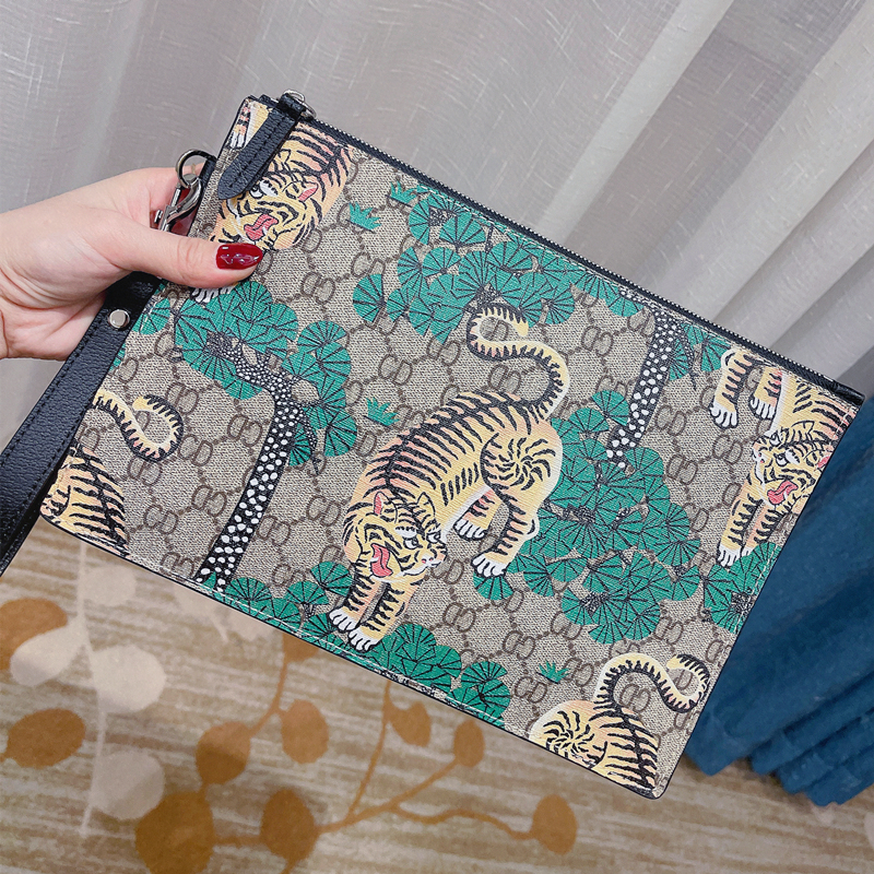 Men's clutch bag genuine leather fashion clip bag print envelope bag clutch bag casual clip bag big brand handbag men