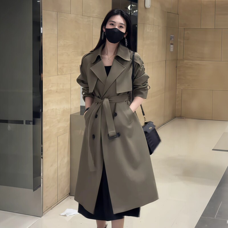 High-End Trench Coat for Women 2026 Spring and Autumn New Style Mid-Length Double-Breasted Waist-Cinching Versatile Elegant Over-The-Knee Coat