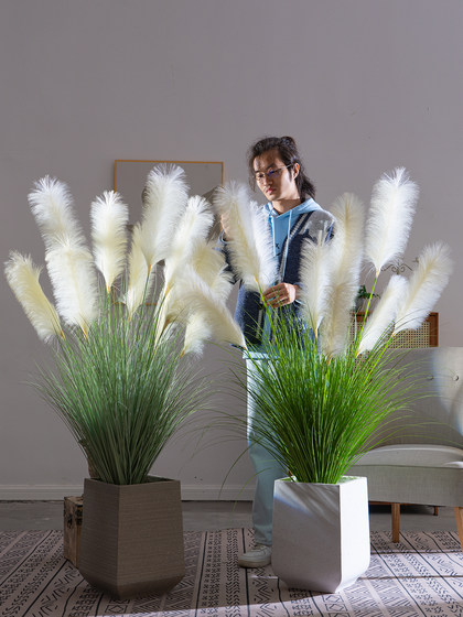 Artificial Hydrangea Reed Grass Green Plant Landscaping Bionic Fake Flower Arrangement Fake Tree Indoor Living Room Floor-Standing Decoration