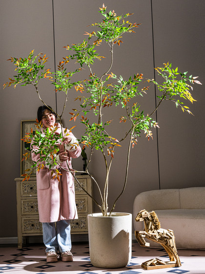 Artificial Nandina Bamboo High-End Light Luxury Indoor Floor-Standing Decorative Ornaments Fake Tree Large Artificial Green Plant Fake Flower Tree Plant