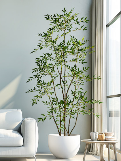 Simulated Green Plant Nandina Bamboo High-End Light Luxury Indoor Large Artificial Tree Plant Floor-Standing Decoration Living Room Tree