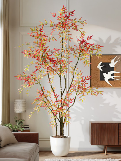 Artificial Green Plant, Nandina Bamboo Fake Tree, Indoor Living Room Large Artificial Plant Potted Money Tree Ornament, Mid-Century Style