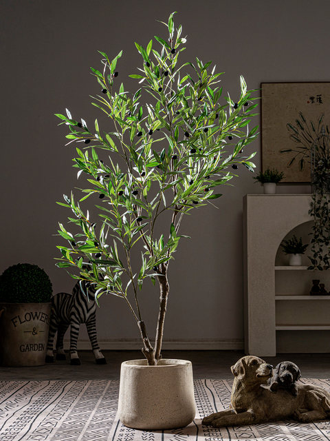 Simulated Green Plant Olive Tree Artificial Tree Large Indoor Living Room Hotel Lobby Floor-Standing Potted Plant Artificial Plant Landscaping