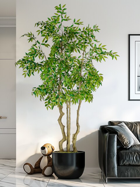 Large Artificial Elm Money Tree Green Plant, Fake Nandina Bamboo Tree for Indoor Living Room, Shop Window Decoration, Floor-Standing Ornament