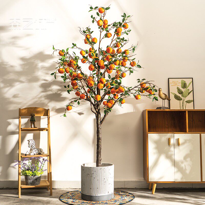 Symbol @ Auspicious Ruyi @ Large emulated orange fruit tree fake tree ground potted indoor living room decoration pendulum
