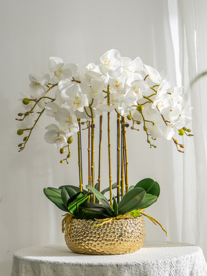 Moisturizing Phalaenopsis Artificial Flower Arrangement for Hotel Front Desk, Indoor Living Room, Entrance Decoration, Floral Display
