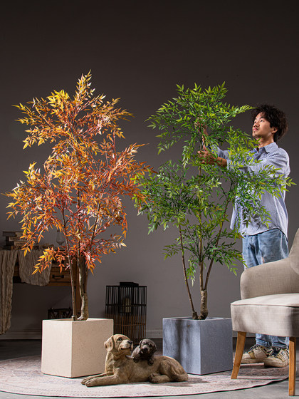 High-End Large Artificial Nandina Bamboo Tree, Realistic Green Plant, Faux Flower, Light Luxury Indoor Floor-Standing Decorative Landscaping Ornament